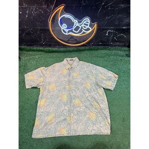 Izod Hawaiian 100% Washable‎ Silk Button Up Mens Size XL X-large Pineapple